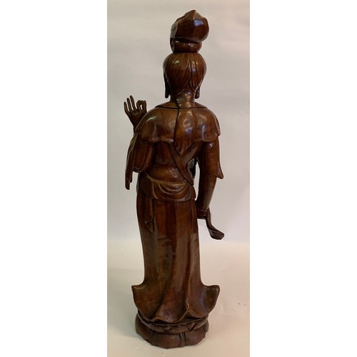 270 - Large Good Quality Wood  Oriental Deity Standing 89 cms High