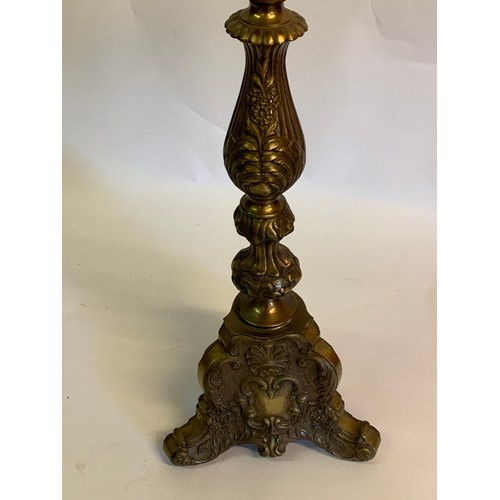 252 - Heavy Bronze Religious Pricket Candlestick. 70 cms High