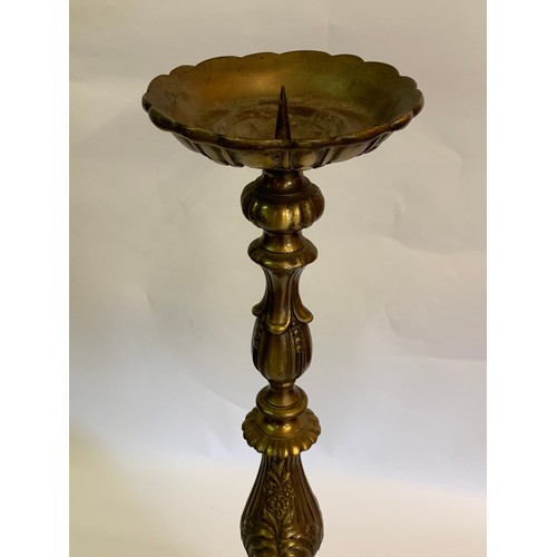 252 - Heavy Bronze Religious Pricket Candlestick. 70 cms High