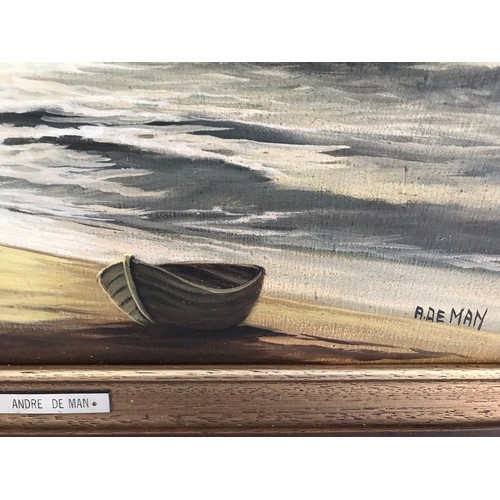 173 - Framed And Signed Oil Painting Of A Beach Scene By Andre de Man 1925-2002
70 x 60 cms