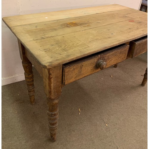 44 - Vintage Two Drawer  Farmhouse Table With Drop Leaf 135 x 58 (77 cms With Leaf Up ) 78 cms