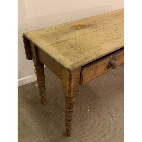 44 - Vintage Two Drawer  Farmhouse Table With Drop Leaf 135 x 58 (77 cms With Leaf Up ) 78 cms