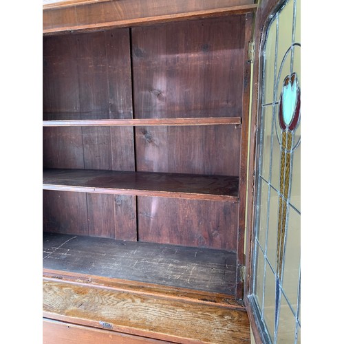 47 - Vintage Secratere Bookcase With Lead Glass Panels. 122 x 56 x 216 cms