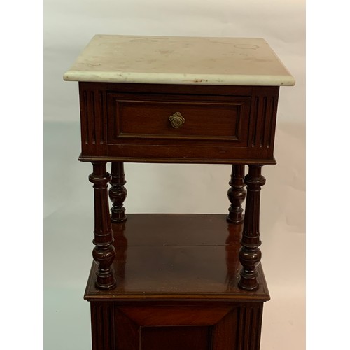 58 - French Marble Top Pot Cupboard / Night Stand. 41 x 41 x 92 cms