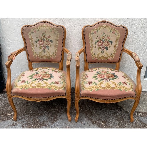 65 - Pair Of French Louis Style Upholstered Arm Chair (Upholstery On Arms Need Attention) (2)