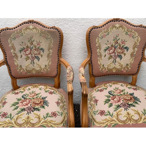 65 - Pair Of French Louis Style Upholstered Arm Chair (Upholstery On Arms Need Attention) (2)