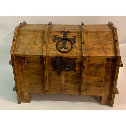 69 - Antique Style Wood And Iron Construction Casket. 67 x 46 x 49 cms