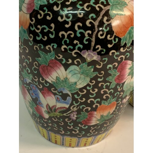 285 - Pair Of Hand Painted Chinese Ceramic Lidded Jars. 32 cms High