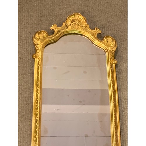 315 - Slim Gilt Wood Shell Decorated Mirror. 97 x 28 cms