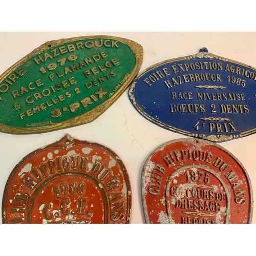 317 - Four Vintage Cast Aluminium European Agricultural Prize Plaques. Largest 25 x 15 cms (4)