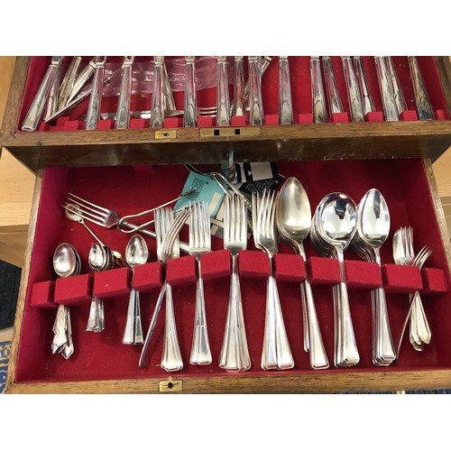 168 - Vintage Canteen Of Cutlery Containing Settings For 12 In Original Oak Box