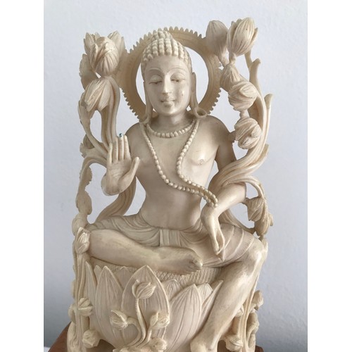 155 - C1920 Indian Ivory Statue Of A Ganesh On Wooden Base 21 cms h