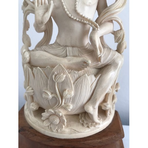 155 - C1920 Indian Ivory Statue Of A Ganesh On Wooden Base 21 cms h