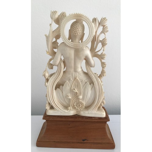 155 - C1920 Indian Ivory Statue Of A Ganesh On Wooden Base 21 cms h