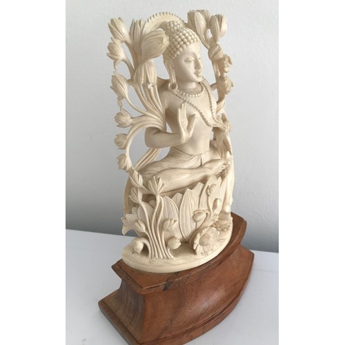 155 - C1920 Indian Ivory Statue Of A Ganesh On Wooden Base 21 cms h