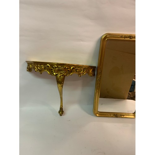 75 - Gilt Console Table 55 x 50 cms Along With A Gilt Framed Mirror 67 x 40 cms (2)