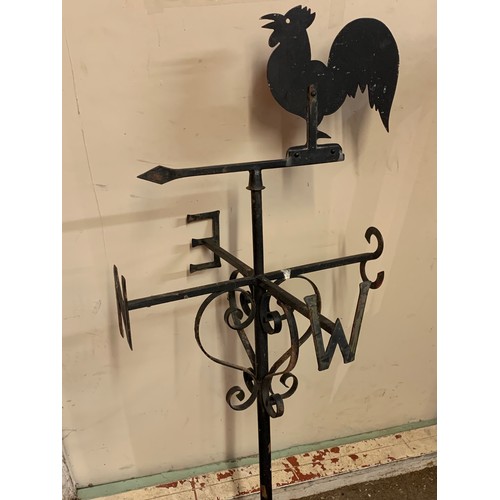 324 - Vintage Iron Weathervane With Cockerel Finial. 130 cms High