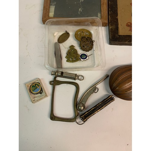 341 - Quantity Of Military Interest To Include A Copper Powder Flask , Whistles , Penknives Etc.