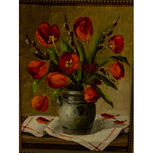 348 - Vintage Framed And Signed European Oil On Canvas Still Life Of Flowers. 50 x 39 cms