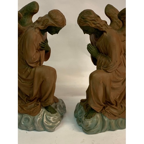 387 - Good Sized Pair Of Praying Angel Figures In Chalk Standing 44 cms High Signed To Base.