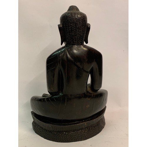 388 - Unusual Carved Wood Seated Buddha 31 cms High