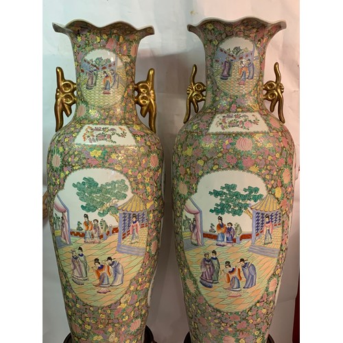 389 - Huge Pair Of Hand Painted Chinese Vases On Huge  Stands 162 cms High