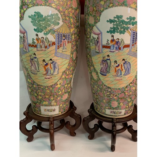 389 - Huge Pair Of Hand Painted Chinese Vases On Huge  Stands 162 cms High