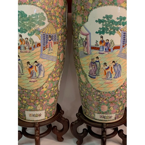 389 - Huge Pair Of Hand Painted Chinese Vases On Huge  Stands 162 cms High