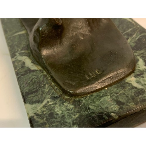 390 - Art Deco Signed Bronze Bird On Marble Base. 25 x 20 cms