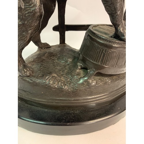 396 - Signed Bronze Figure Of A Dog Standing 26 cms High.