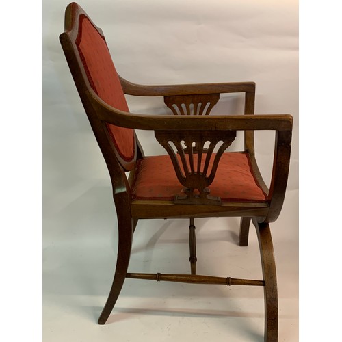 77 - Antique X Frame Elbow Chair With Inlay.