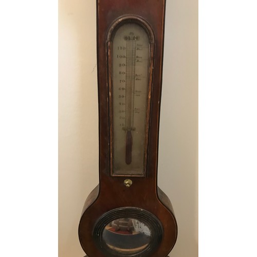 119 - C1820 Mahogany And Banded Banjo Barometer Glasgow Maker I & M RIVA