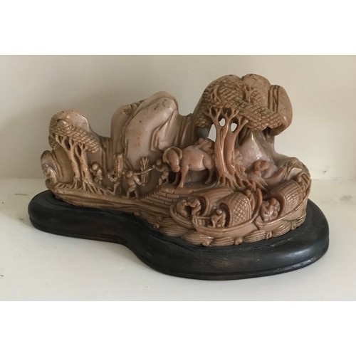 194 - Antique Soapstone Statue On Wooden Base