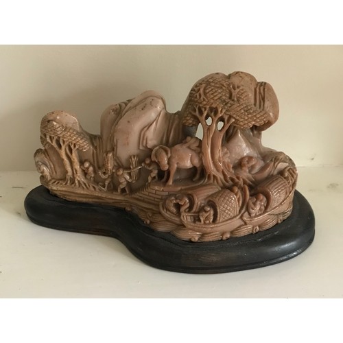 194 - Antique Soapstone Statue On Wooden Base