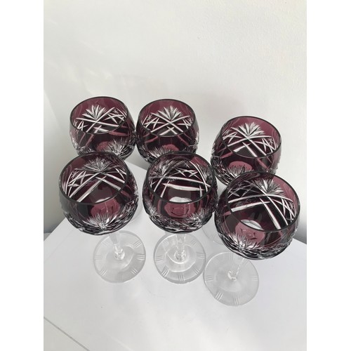 181 - Set Of 6 Bohemian Crystal Wine Glasses On Long Glass Stems