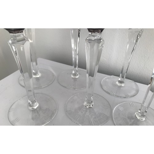 181 - Set Of 6 Bohemian Crystal Wine Glasses On Long Glass Stems