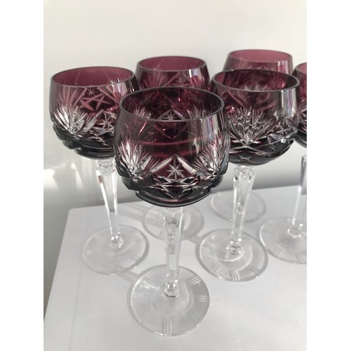 181 - Set Of 6 Bohemian Crystal Wine Glasses On Long Glass Stems