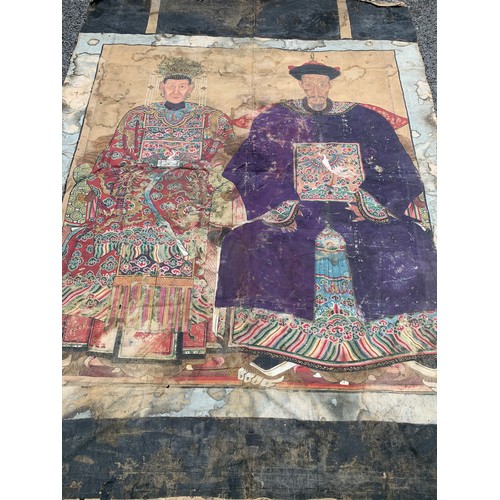 161 - Early 19thC Chinese Ancestor Painting Of Two Elders On Linen 
227 x 167 cms