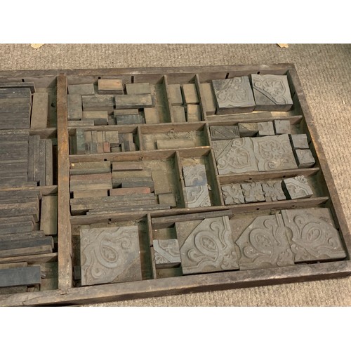 417 - Vintage Wood Printing Tray Along With Various Printing Blocks Etc.