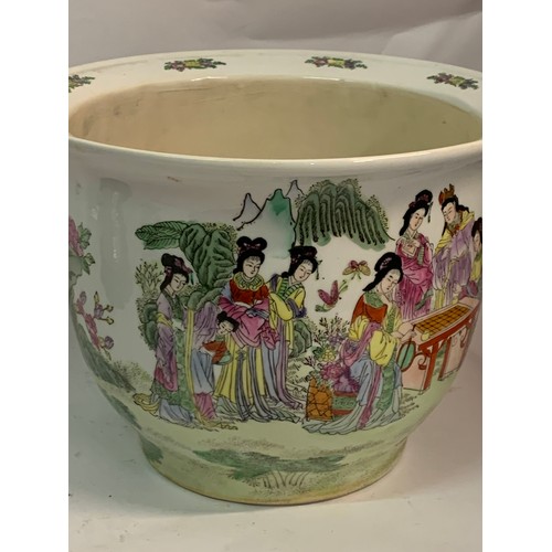 420 - Hand Painted Famille Verte Planter. 32 Diameter 24 cms High.