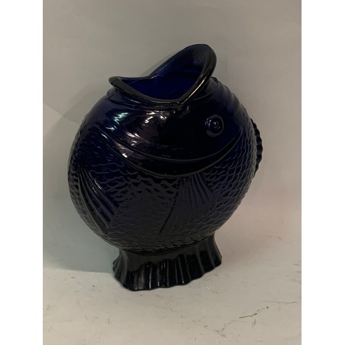 428 - Vintage Blue Glass Vase In The Form Of A Fish. 23 cms High