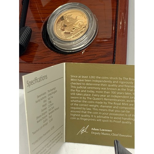 432 - The Royal Mint 2018 Proof Pistrucci Gold Sovereign Coin Limited Edition With Certificate. Mint Boxed... 