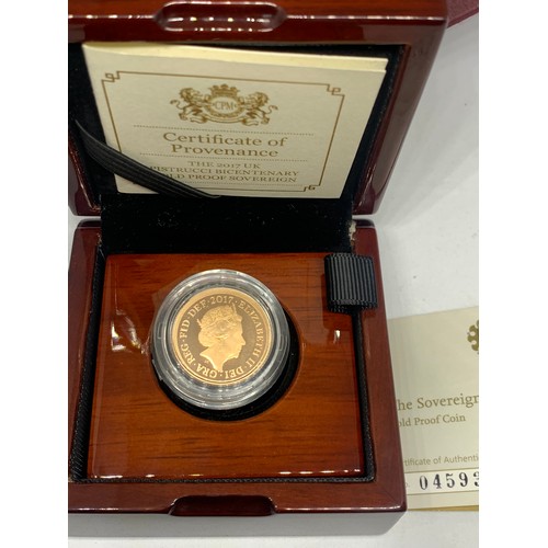 433 - The Royal Mint 2017 Proof Pistrucci Gold Sovereign Coin Limited Edition With Certificate. Mint Boxed... 