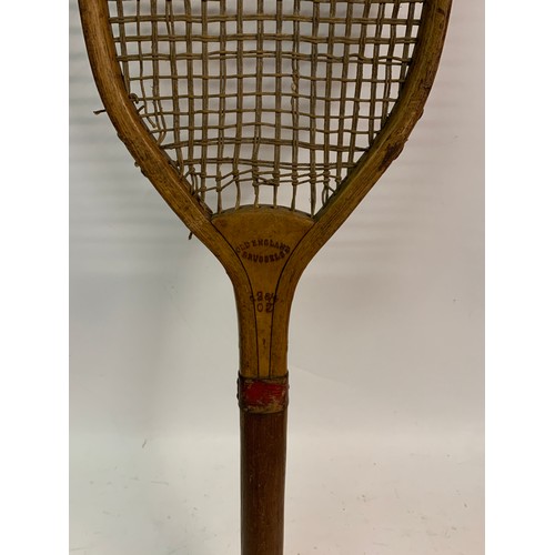 142a - Rare Vintage Real Tennis Racquet Marked OLD ENGLAND BRUSSELS