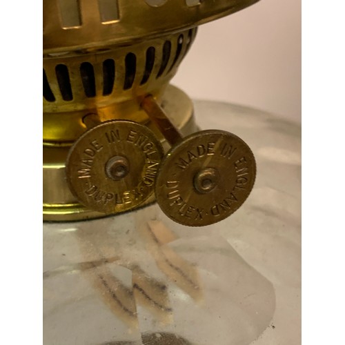 437 - Good Quality Antique Duplex Oil Burning Lamp Of Brass And Glass Construction. 62 cms High