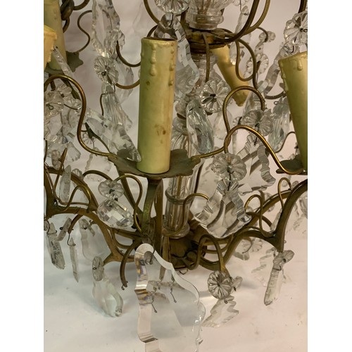 445 - Antique French Brass And Glass Prism Chandelier 70 cms Drop With Heavy Duty Chain.