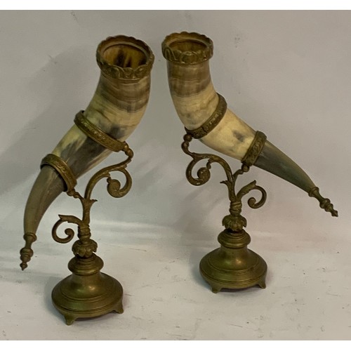 450 - Pair Of Antique  Mounted Horn Garnitures Standing Just Under 30 cms High