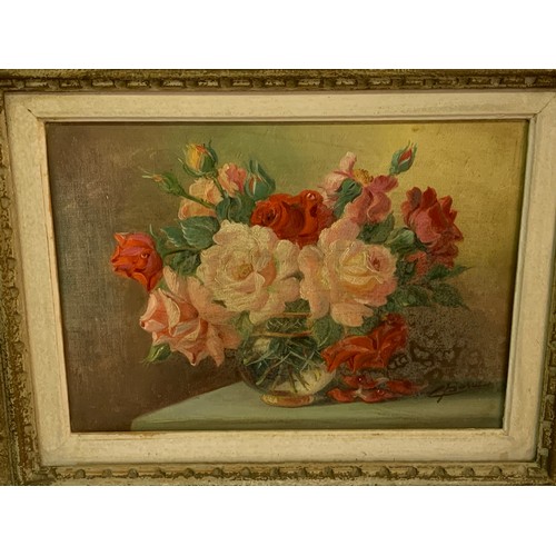 464 - Vintage Oil On Canvas Still Life Of Flowers Signed Bottom Right. 48 x 38 cms