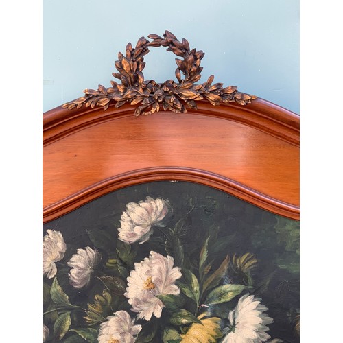 78a - Large Vintage Over mantle Mirror With Painted Flower Scene Above And Bronze Adornments. 160 x 111 cm... 