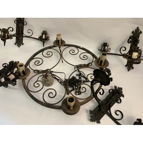 531 - Medieval Style Circular Candle Chandelier Along With Four Wall Sconce Lights (Box)